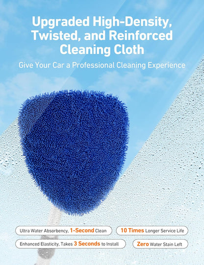 AstroAI Windshield Cleaner Tool, Car Interior Detailing Cleaning Kit with Extendable Handle and 4 Upgraded High-Density Reusable Microfiber Pads, Auto Glass Wiper Brush Kit for Cars, Blue, 15.9in-21in