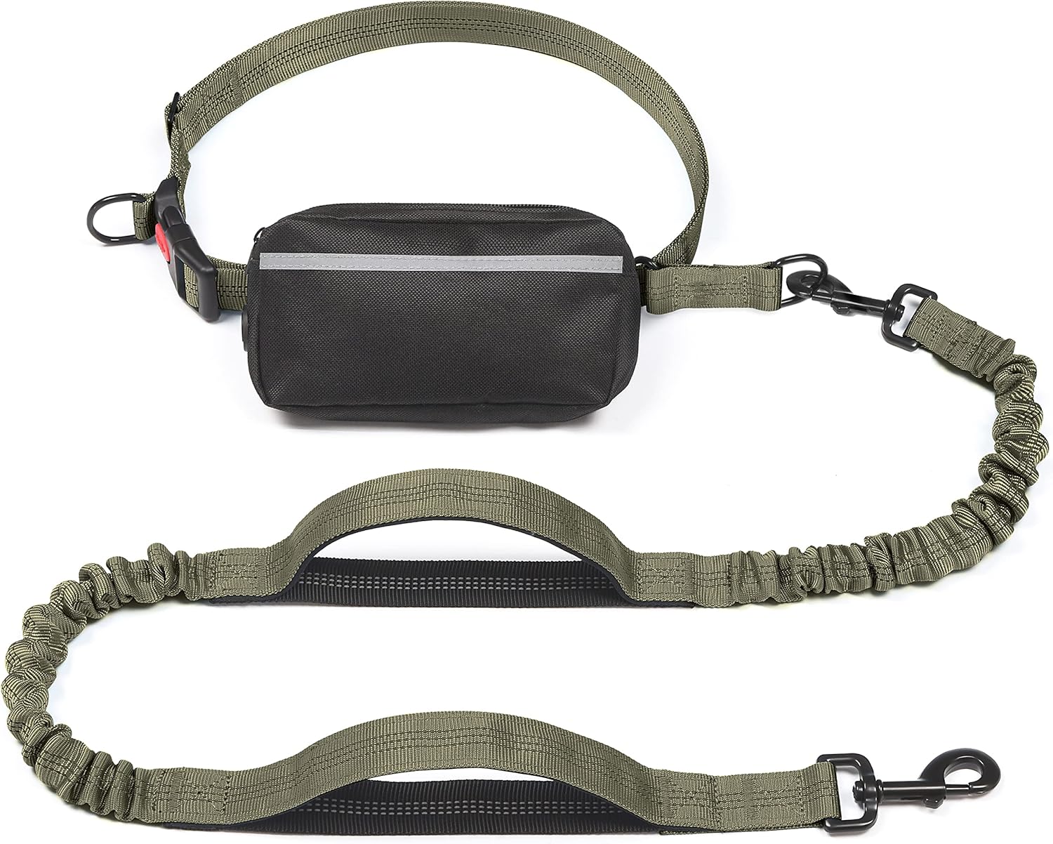 iYoShop hands-free dog leash with zipper pouch and dual padded handles for medium and large dogs (large, 25-120 lbs, black)