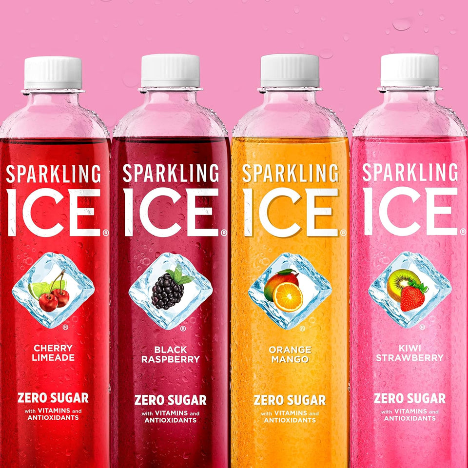 Sparkling Ice PLrple Variety Pack, Flavored Water, Zero Sugar, with Vitamins and Antioxidants, 17 fl oz, 12 count (Black Raspberry, Cherry Limeade, Orange Mango, Kiwi Strawberry)