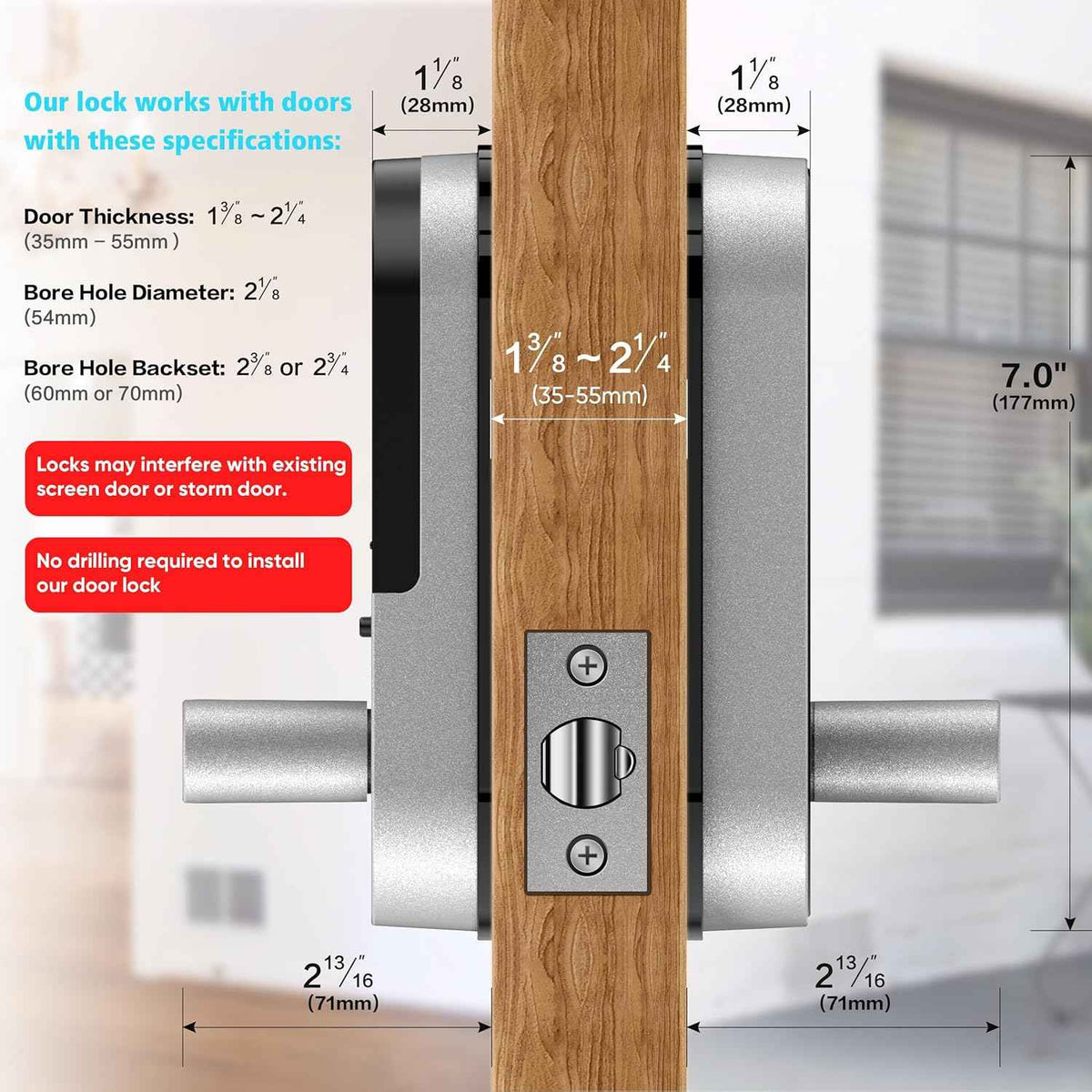 Fingerprint Smart Door Lock with Handle & Keypad – No More Lost Keys, Keyless Entry & Remote Access for Home, Kids, Airbnb & Rental Property, DIY Install, Alexa & Google Compatible