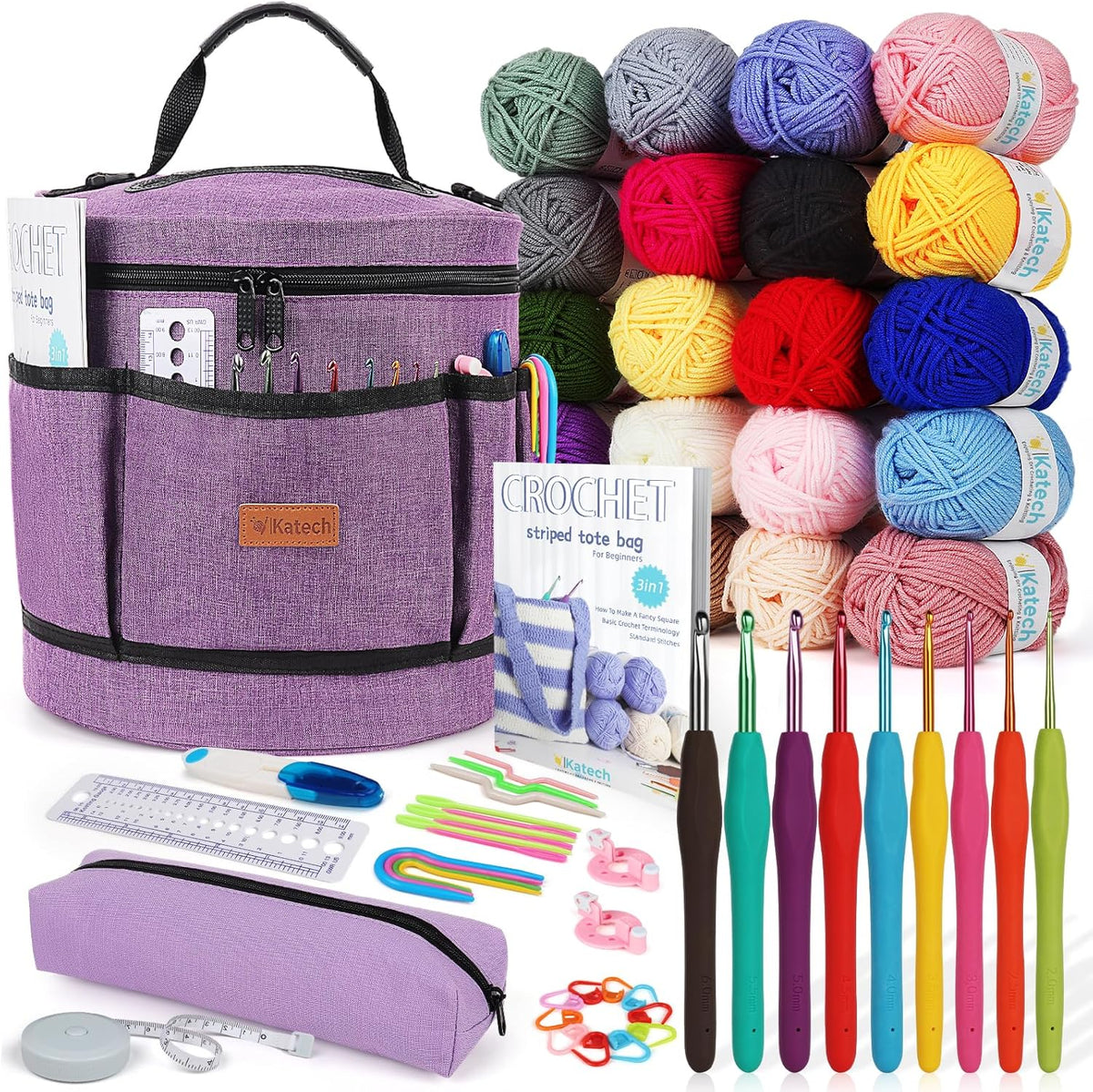 Katech Crochet Kit for Beginners, Beginner Crochet Kit for Adults-Crochet Kits Includes Crochet Hooks Knitting Bag Crochet Yarn for Crocheting Instruction Knitting Kit Crochet Supplies Gift