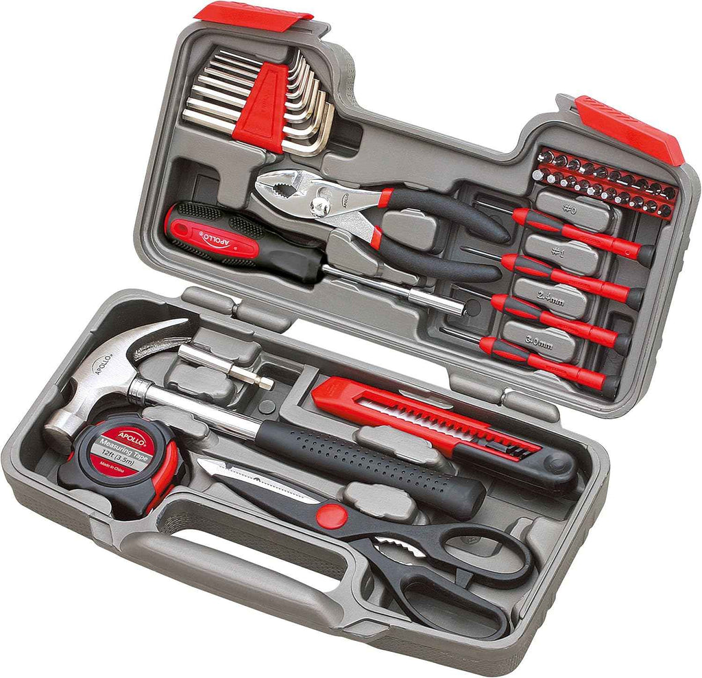 Apollo Tools Original 39 Piece General Household Tool Set in Toolbox Storage Case with Essential Hand Tools for Everyday Home Repairs, DIY and Crafts - Pink Ribbon - Pink - DT9706P
