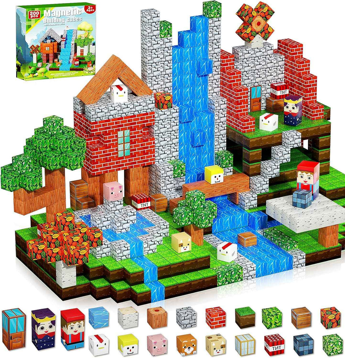 200PCS Magnetic Blocks Set for Kids, STEM Montessori Stacking Toys, Sensory Building Cubes for Toddlers, Age 3-10, Christmas Birthday Gifts