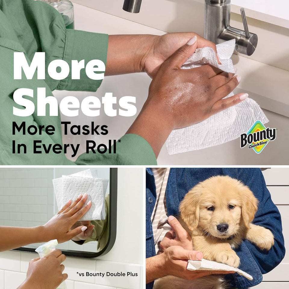 Bounty Quick Size Paper Towels, White, 8 Family Rolls for Convenient Kitchen Cleanup