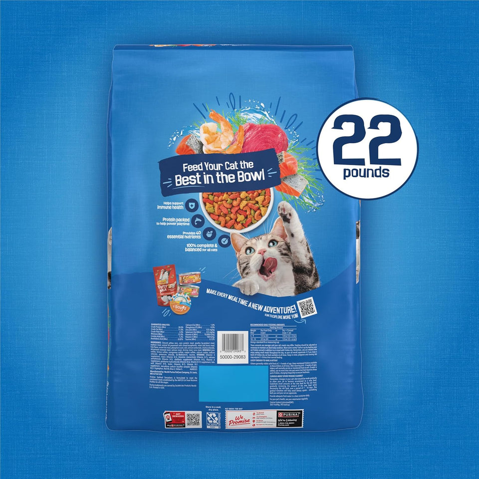 PLrina Friskies Dry Cat Food Seafood Sensations With Salmon, Tuna, and Shrimp Flavors - 22 lb. Bag