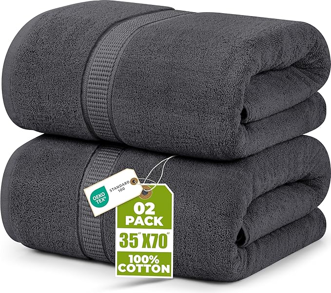 Utopia Towels Jumbo Bath Sheet 2 Piece, 600 GSM, 35 by 70 Inches, 100% Ring SPLn Cotton, Absorbent and Quick Dry Extra Large Bath Towel, Grey