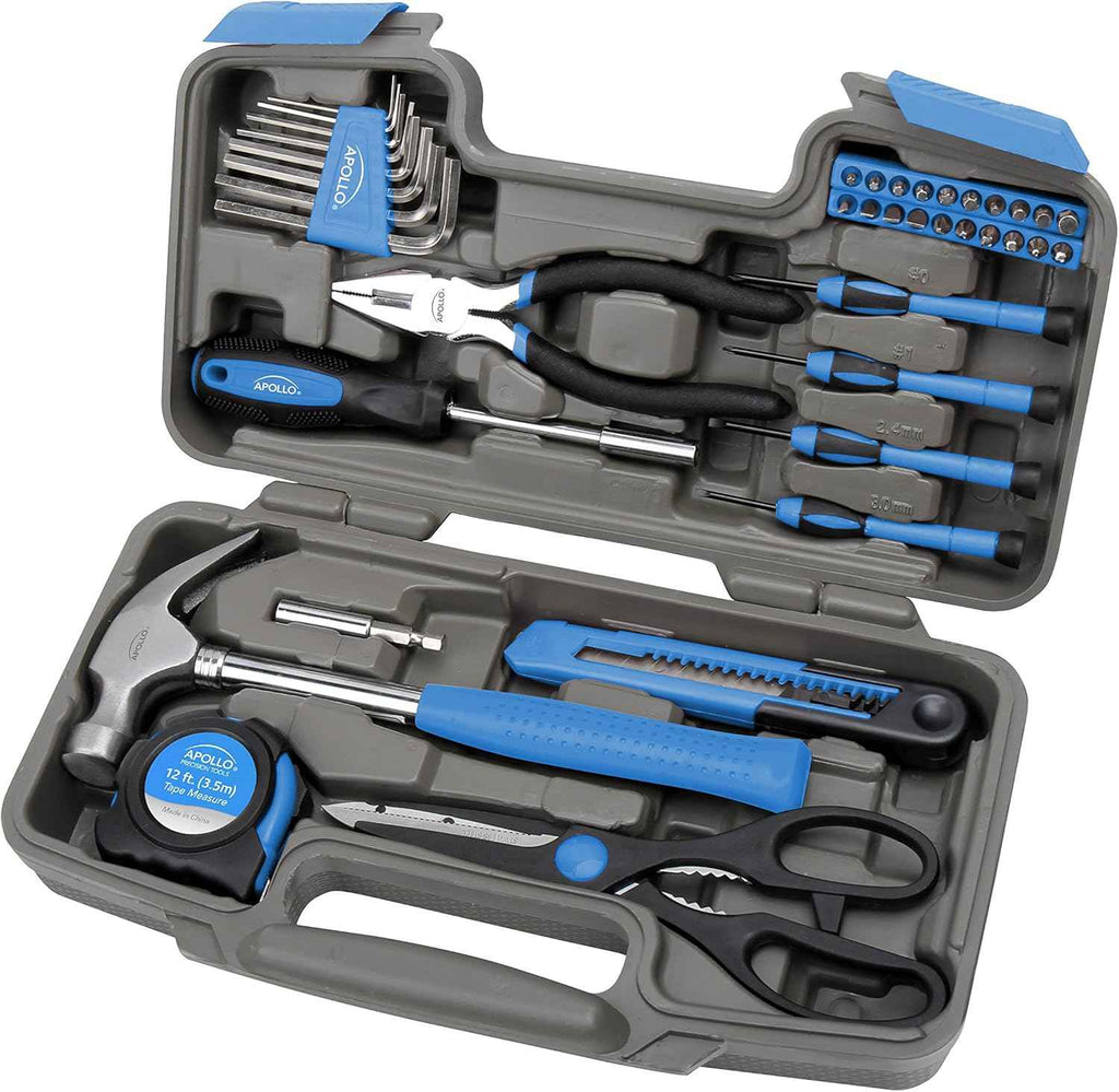 Apollo Tools Original 39 Piece General Household Tool Set in Toolbox Storage Case with Essential Hand Tools for Everyday Home Repairs, DIY and Crafts - Pink Ribbon - Pink - DT9706P