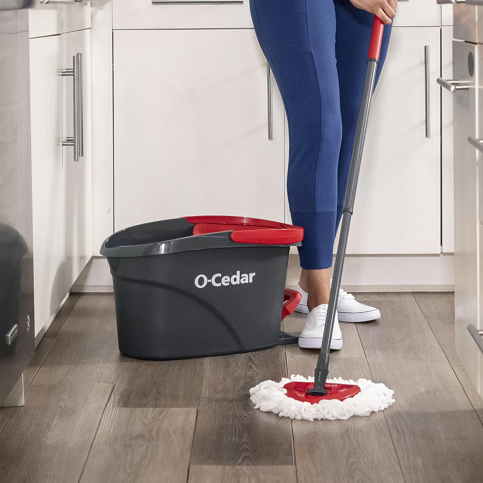O-Cedar EasyWring Microfiber Spin Mop, Bucket Floor Cleaning System, Red, Gray, Standard - PureLivingMart