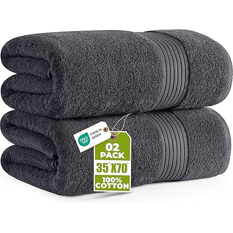 Utopia Towels Jumbo Bath Sheet 2 Piece, 600 GSM, 35 by 70 Inches, 100% Ring SPLn Cotton, Absorbent and Quick Dry Extra Large Bath Towel, Grey