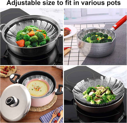 Stainless Steel Steamer Basket for Steaming Cooking, Expandable to Fit Various Size Pots (5.5" to 9.3")