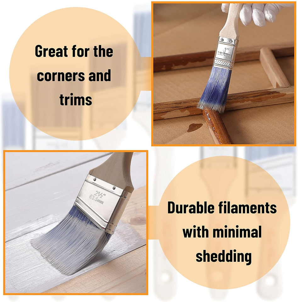 Bates- Paint Brushes, 6 Pack, Treated Wood Handle, Paint Brushes for Walls, Stain, Furniture