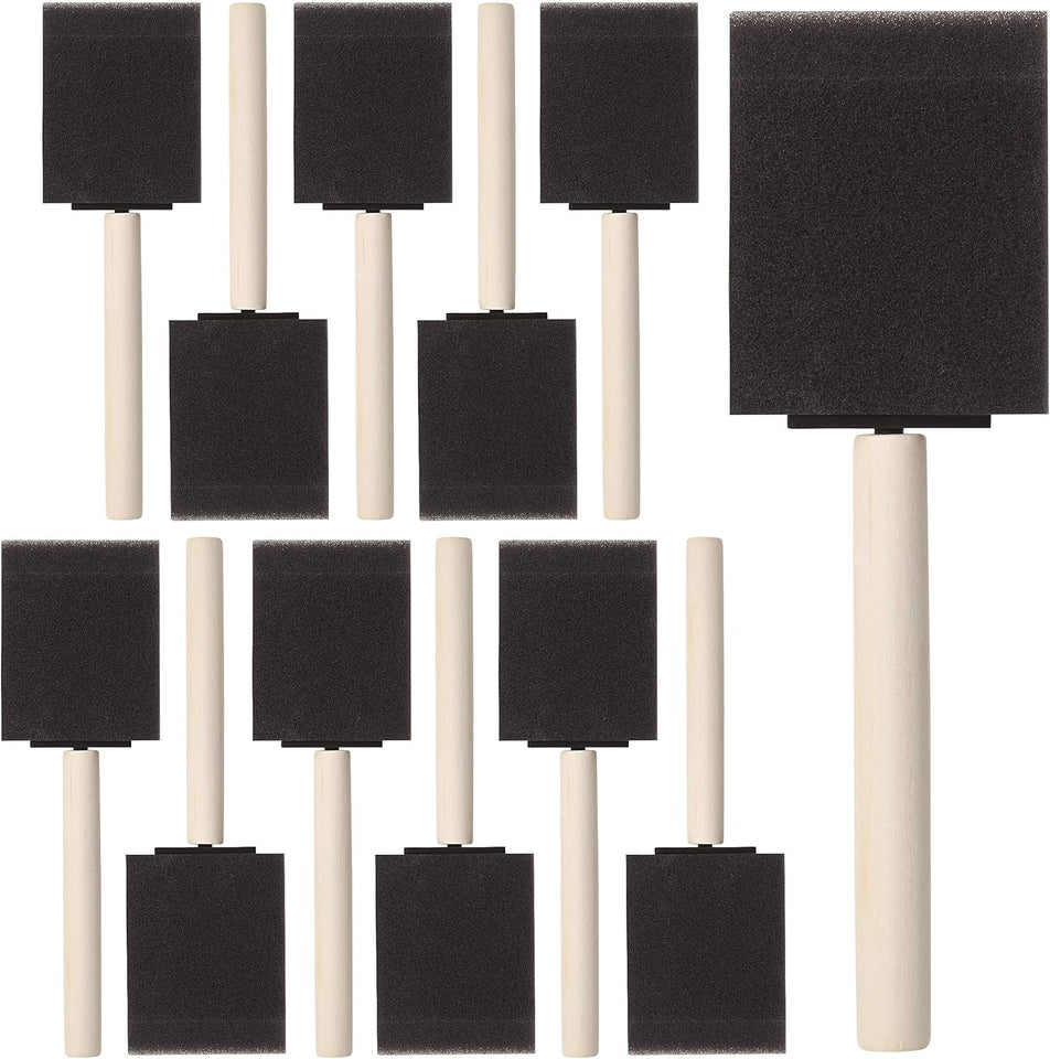 Bates- Foam Paint Brushes, 2 Inch, 16 Pack, Wooden Handle, Sponge Brushes for Painting, Staining, Varnishes, Gluing and DIY Craft Projects on Wood, Metal & More