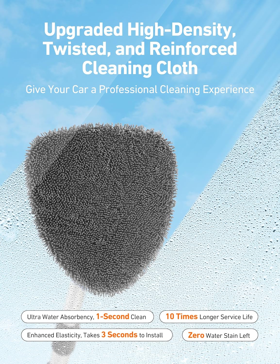 AstroAI Windshield Cleaner Tool, Extendable Handle, 4 Reusable Microfiber Pads, Auto Glass Cleaning Kit, Gray, 15.9-21in