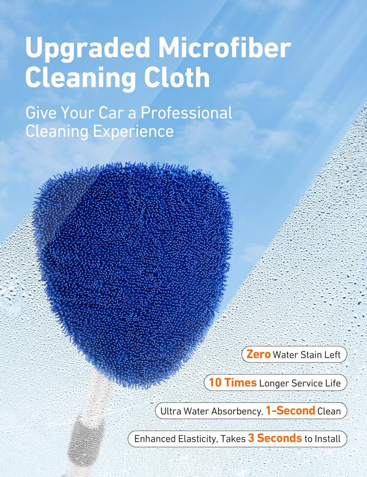 AstroAI Windshield Cleaner Tool, Car Interior Detailing Cleaning Kit with Extendable Handle and 4 Upgraded High-Density Reusable Microfiber Pads, Auto Glass...
