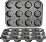 Amazon Basics Nonstick Muffin Pan, Set of 2, Sturdy, Oven Safe, Bakes Evenly, Easy to Clean, 12 Cups, Gray, 13.9x10.55x1.22"