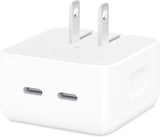 apple 35w dual usb-c compact power adapter fast type-c charge for iphone ipad macbook air airpods