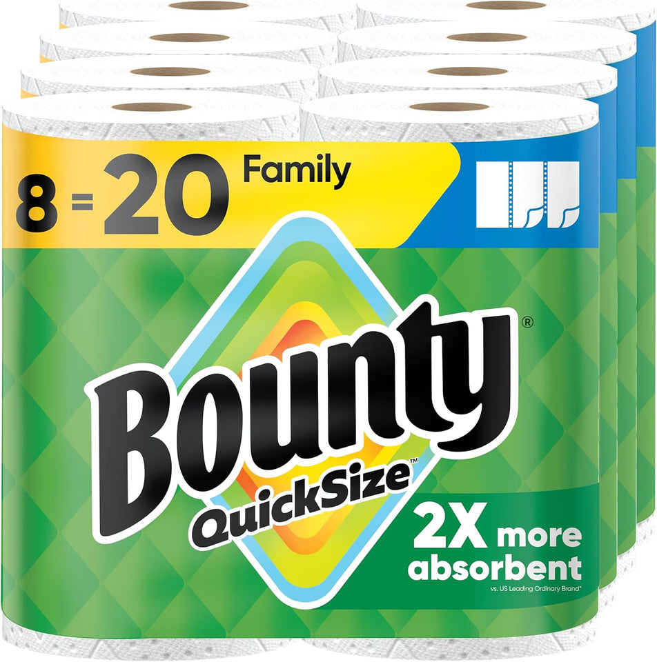 Bounty Quick Size Paper Towels, White, 8 Family Rolls = 20 Regular Rolls - PureLivingMart
