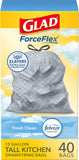 Glad ForceFlex 13-gallon tall kitchen trash bags with gain fresh clean scent, 40 count