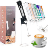 Rechargeable Handheld Milk Frother, 3-Speed, Electric Coffee Frother with 2 Whisk Heads, Stand, and USB Charging