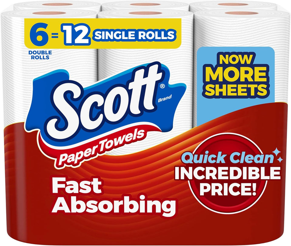 Scott Paper Towels, Choose-A-Sheet, 6 Double Rolls - PureLivingMart