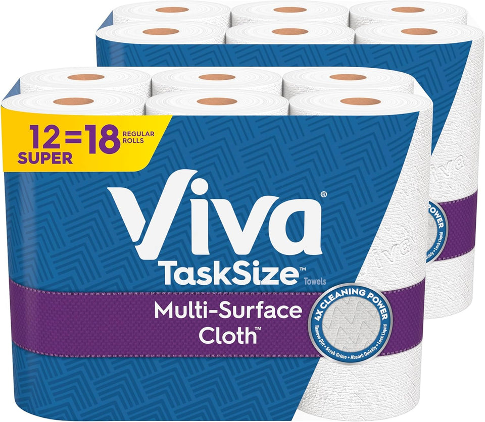 Viva Multi-Surface Cloth Paper Towels, Task Size, 12 Super Rolls (2 Packs of 6), 81 Sheets Per Roll